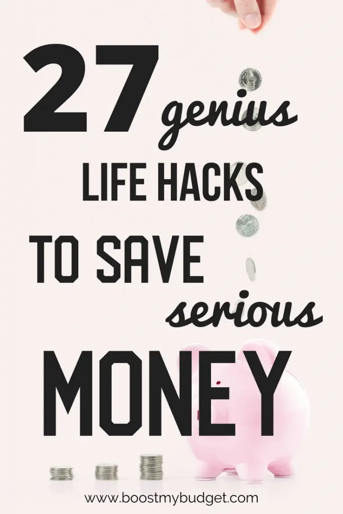 Over 27 GENIUS life hacks for saving money! You can save serious money with these tips and ideas! Lots of ways to automate your money saving so you don't even notice. Challenge yourself - you'll be surprised how much you save on your monthly budget!