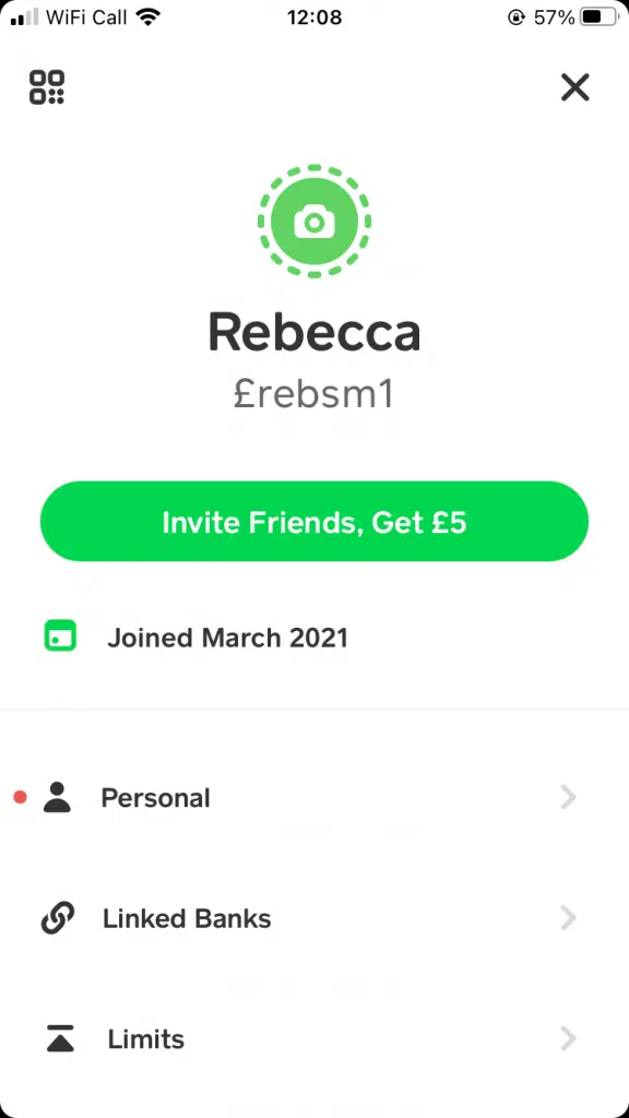 cash app screenshot showing where to find your referral code for free money